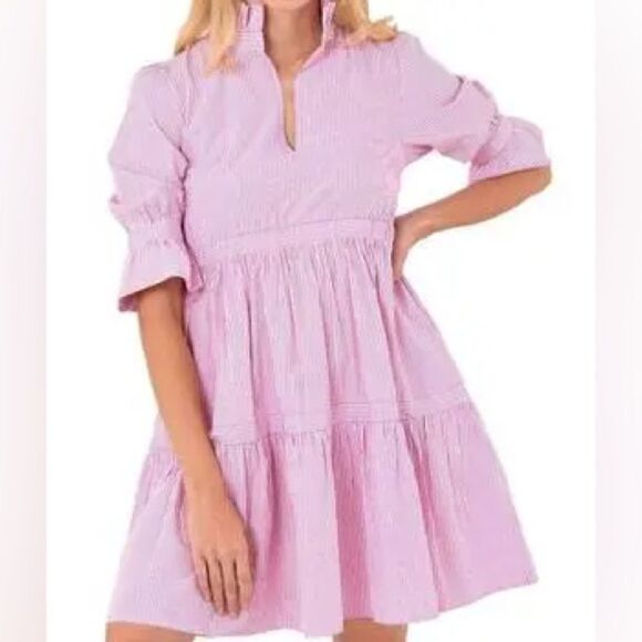 Gretchen Scott designs Pink Striped 3/4 Sleeve Teardrop Tiered Dress Size XS - Picture 1 of 11